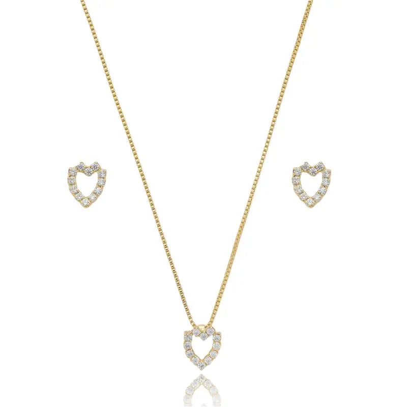 EARRINGS+NECKLACE SET HEART STUDDED CUBIC ZIRCONIA FOR KIDS