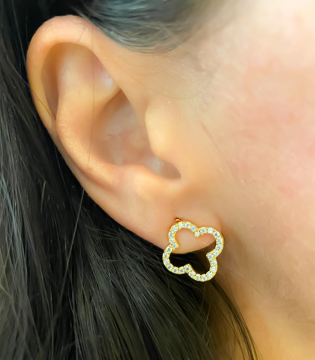EARRINGS CLOVER STUDDED CUBIC ZIRCON