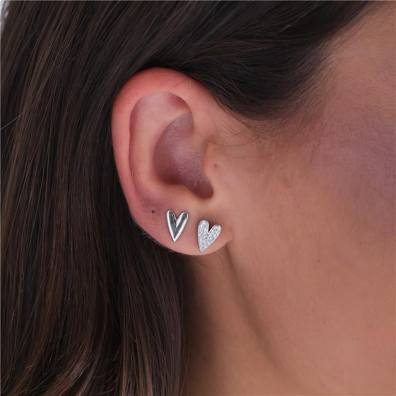 DUO EARRINGS SET HEART PLAIN + CRYSTALS