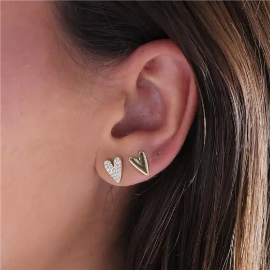 DUO EARRINGS SET HEART PLAIN + CRYSTALS