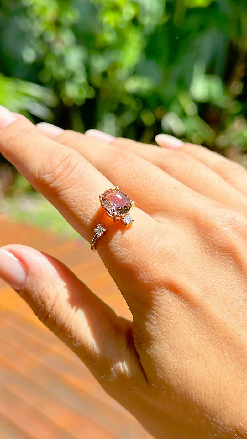 RING TAN RHODOLITE AND CUBIC ZIRCONIA ADJUSTABLE