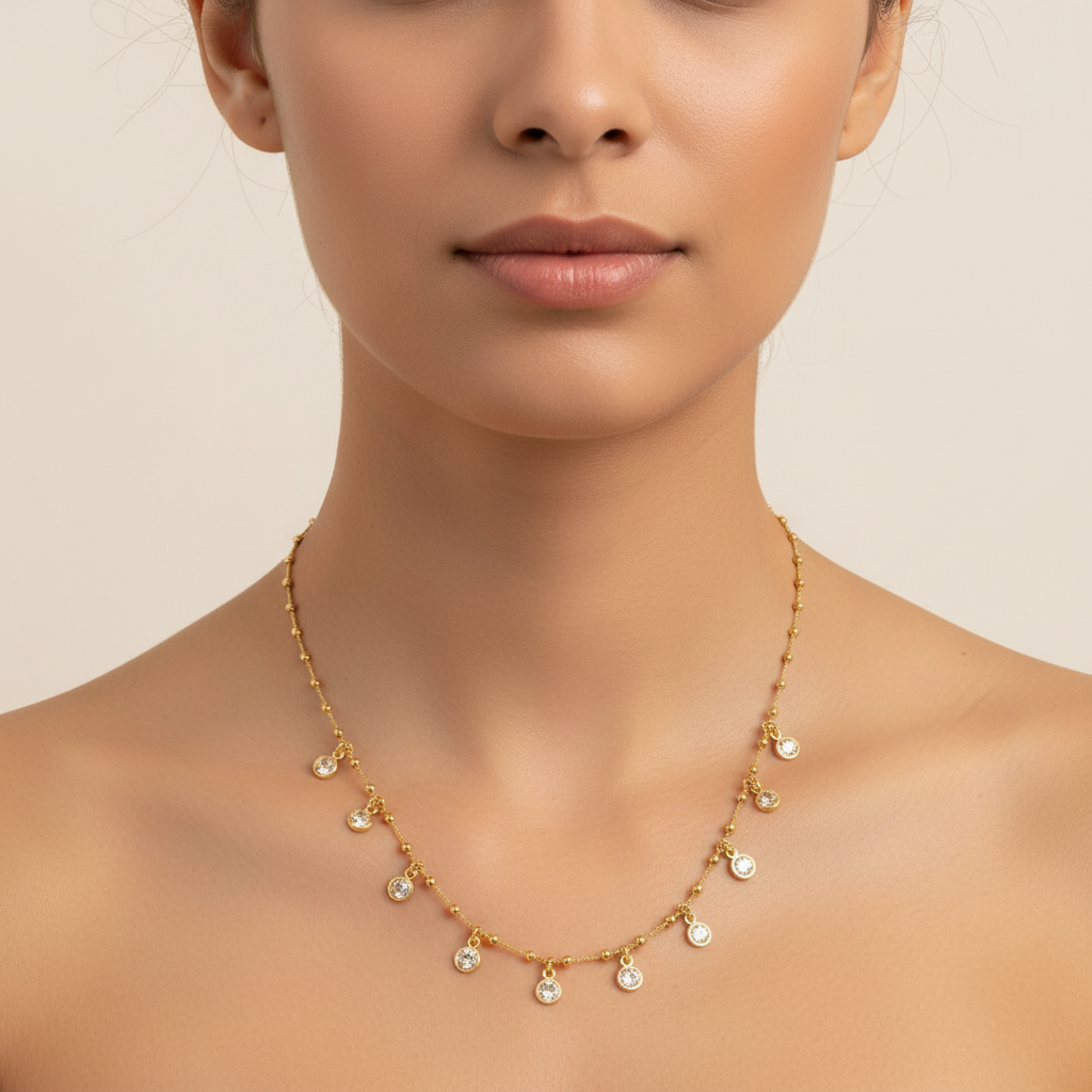 NECKLACE 9 CUBIC ZIRCONIA ROUND PENDANTS