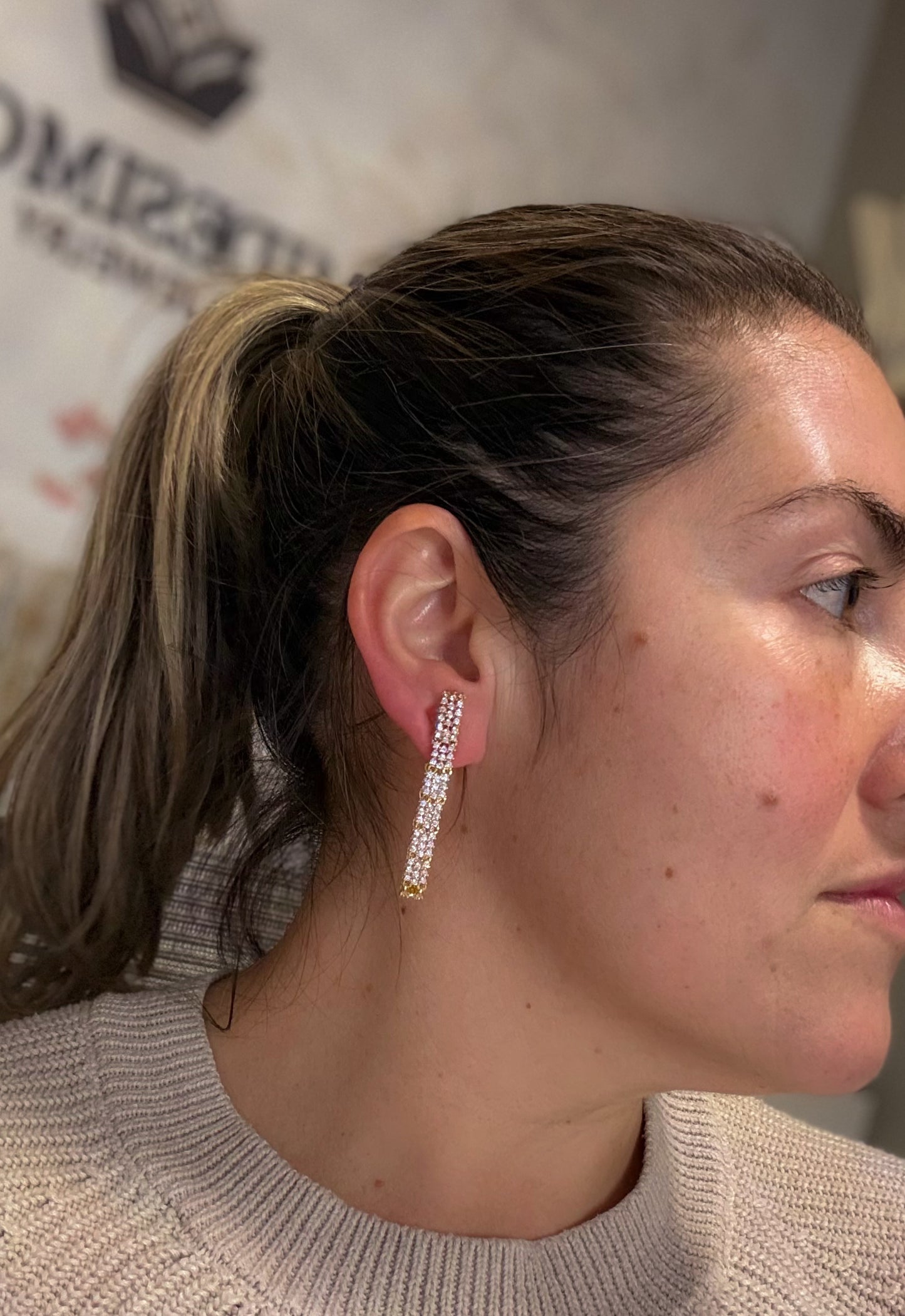 EARRINGS EAR JACKET STUDDED CUBIC ZIRCONIA