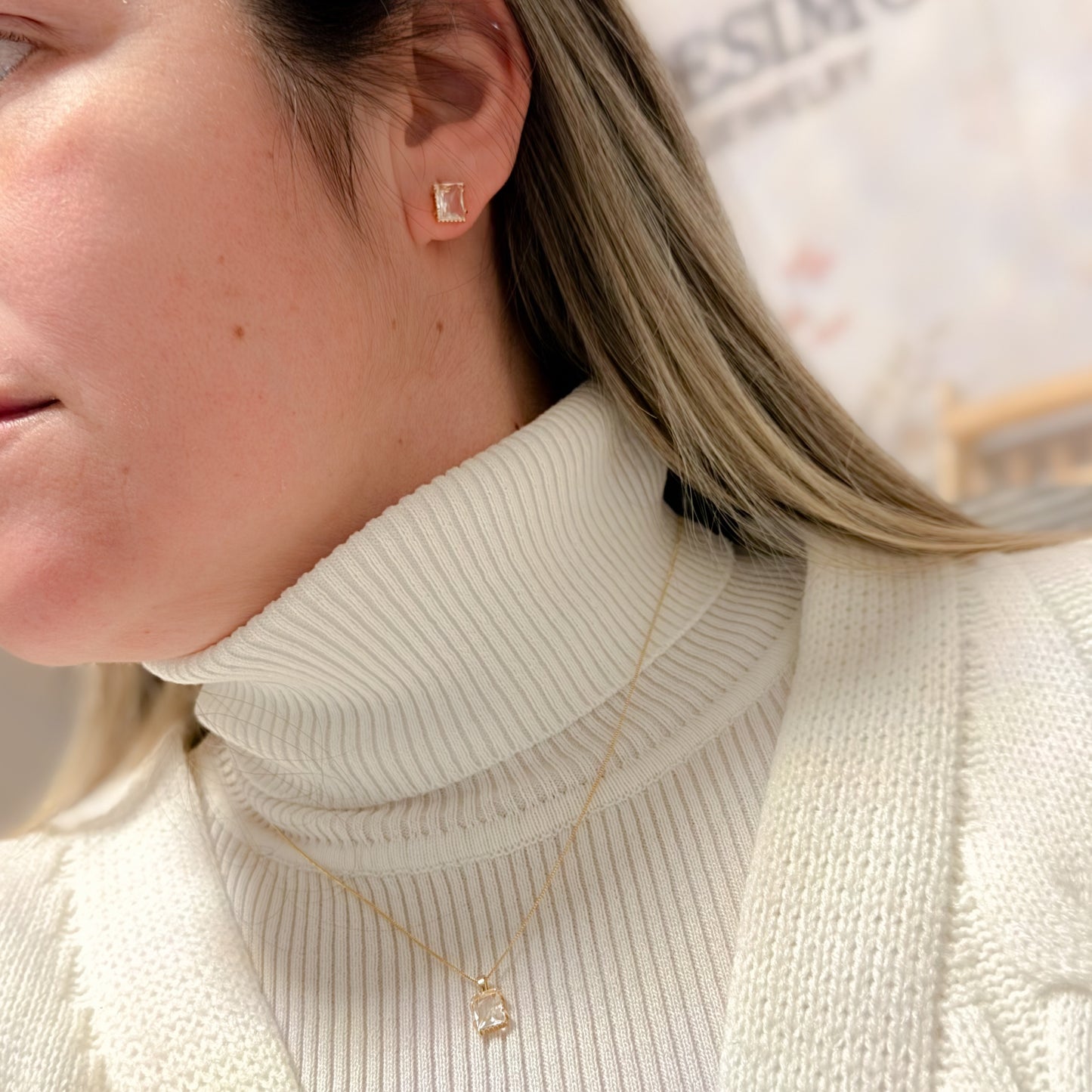 NECKLACE+EARRINGS JEWELRY SET CRYSTAL RECTANGLE 8x6mm