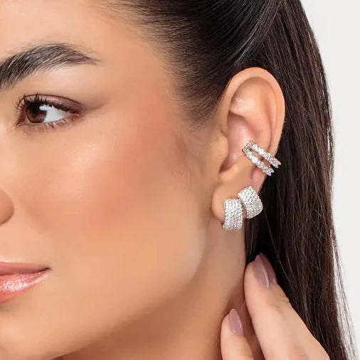 EARRING HOOPS BULKY STUDDED CUBIC ZIRCONIAS
