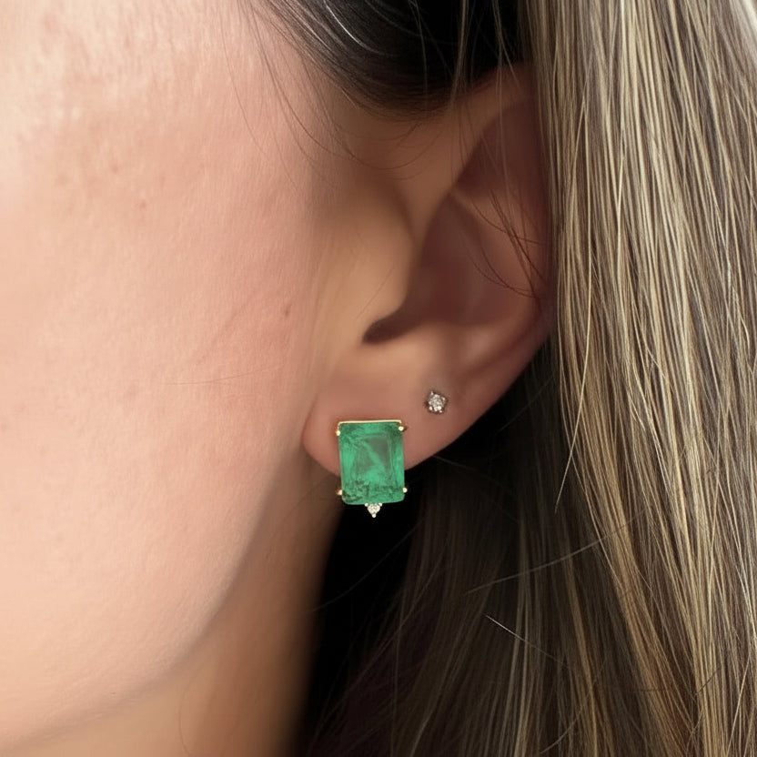 EARRINGS RECTANGLE FUSION GREEN CRYSTAL
