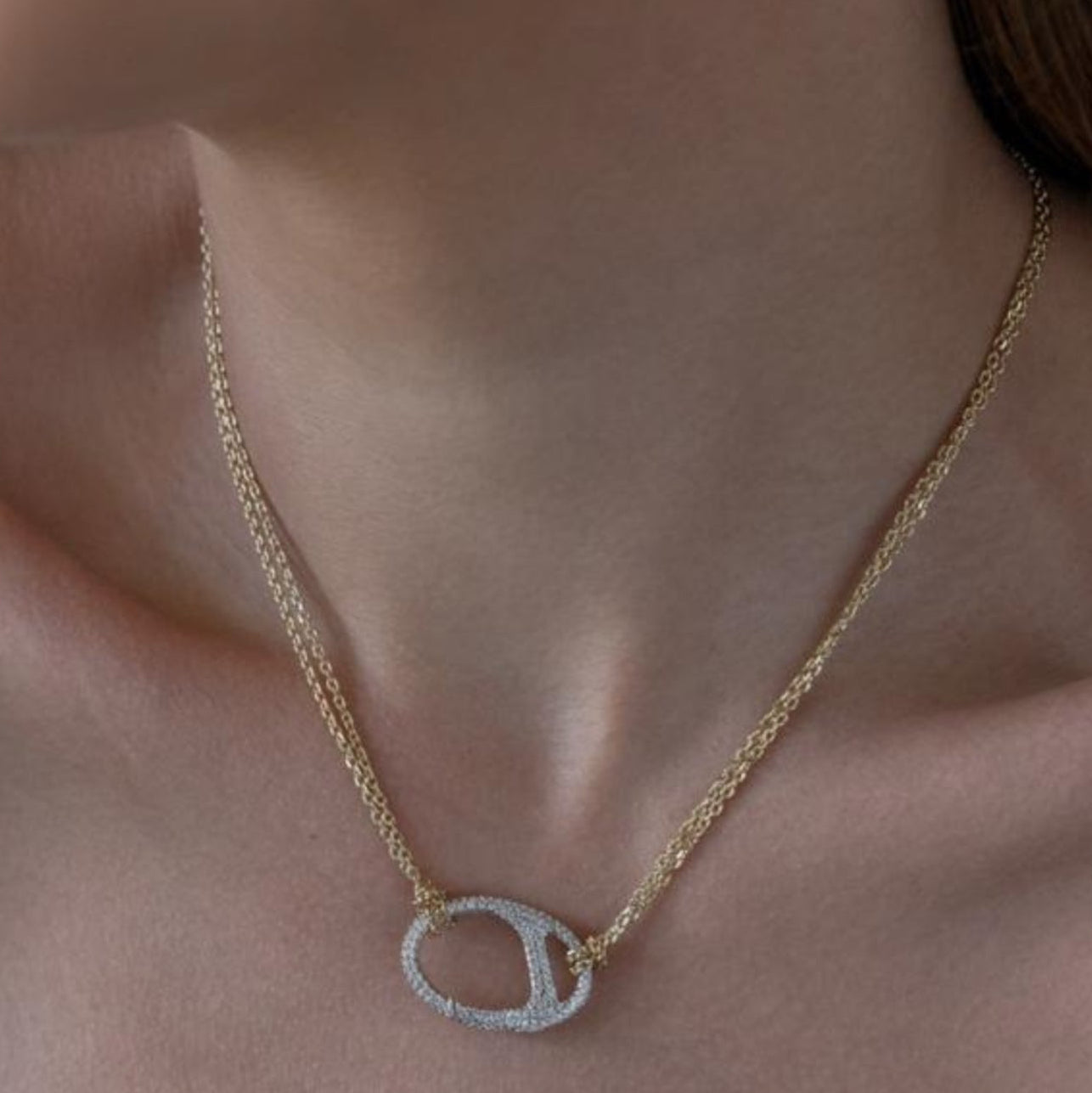 NECKLACE DUO PLATED CUBIC ZIRCONIA PENDANT