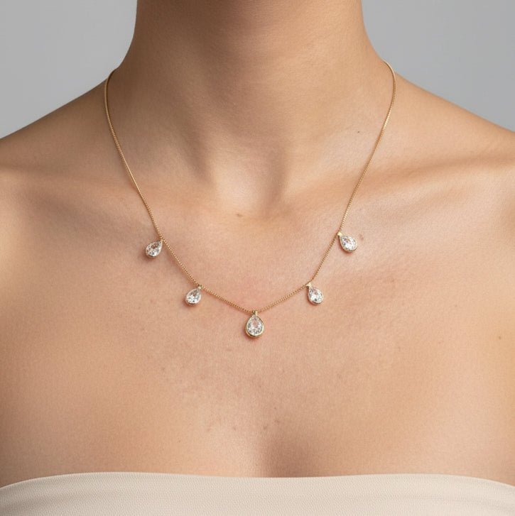 NECKLACE 5 TEAR DROP CUBIC ZIRCONIA