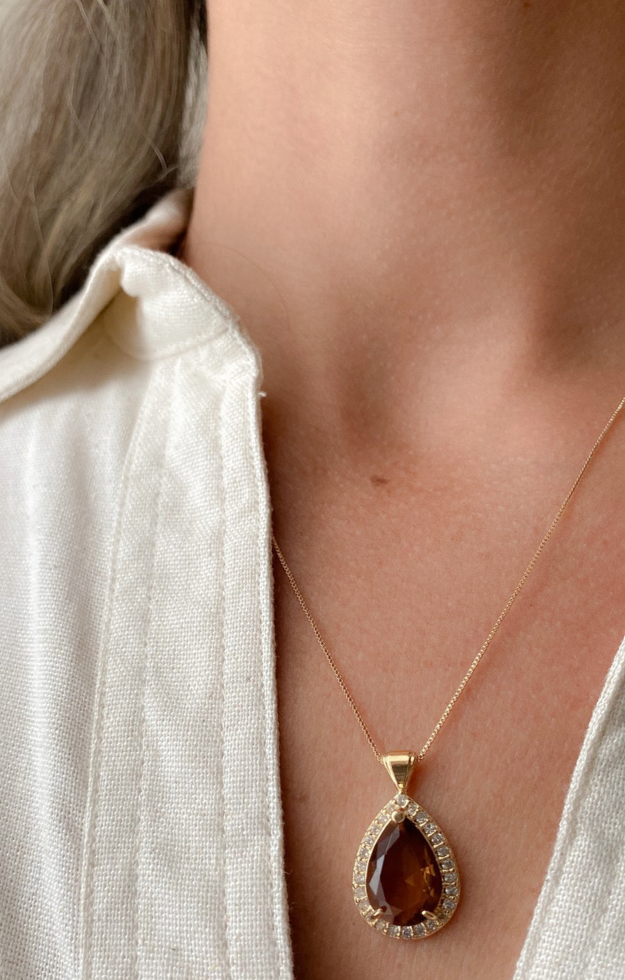 NECKLACE TEAR DROP BROWN COFFEE CRYSTAL