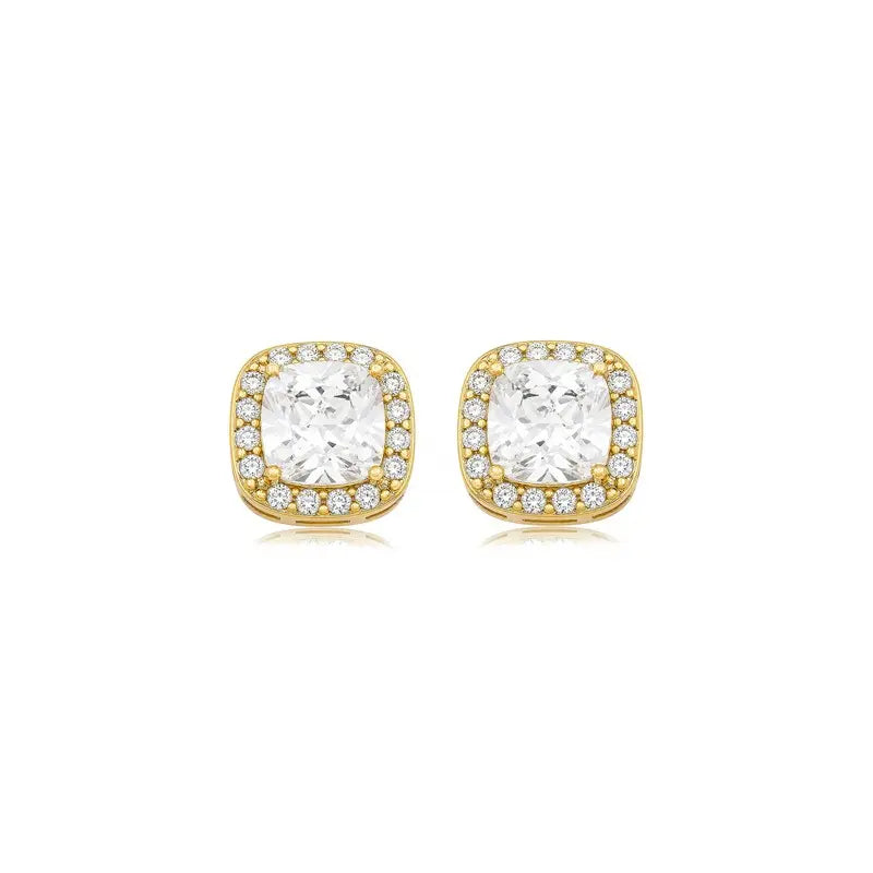 EARRING STUD HALO CUSHION CUBIC ZIRCONIA