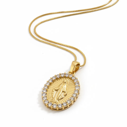 NECKLACE OUR LADY OF GRACES HALO CUBIC ZIRCONIA