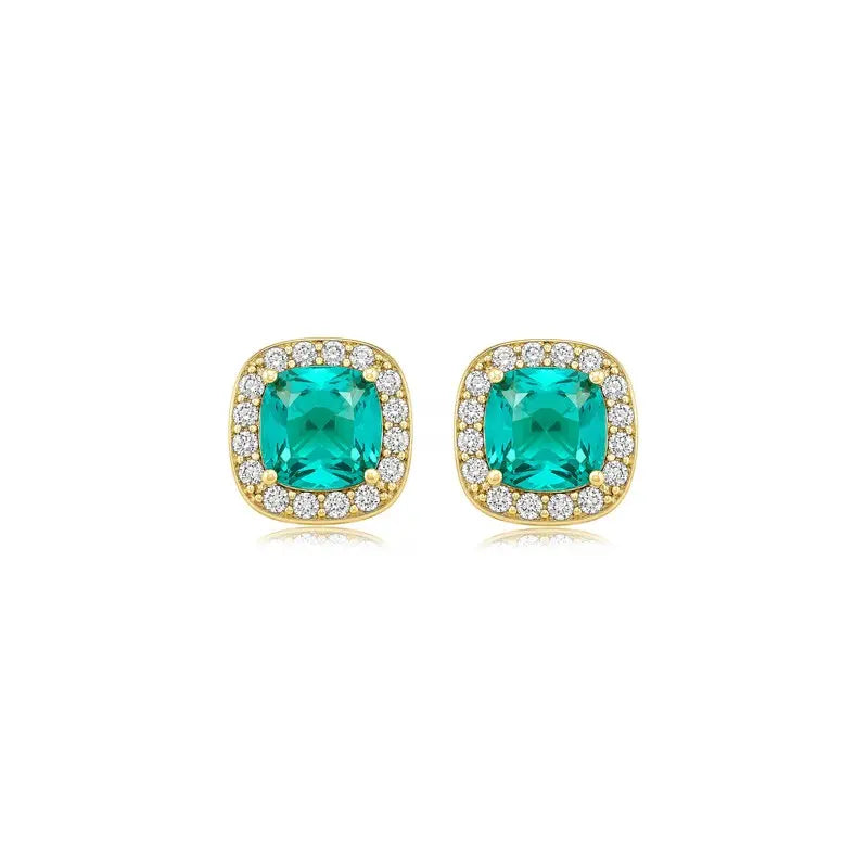 EARRING STUD HALO CUSHION CUBIC ZIRCONIA