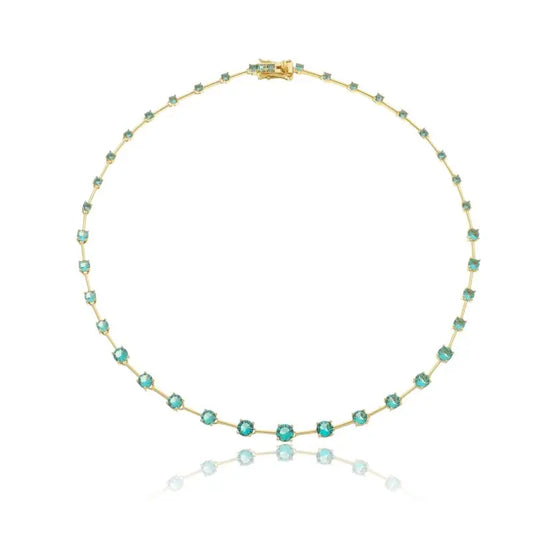 NECKLACE UNIQUE RIVIERA GREEN TURMALINE CUBIC ZIRCONIA