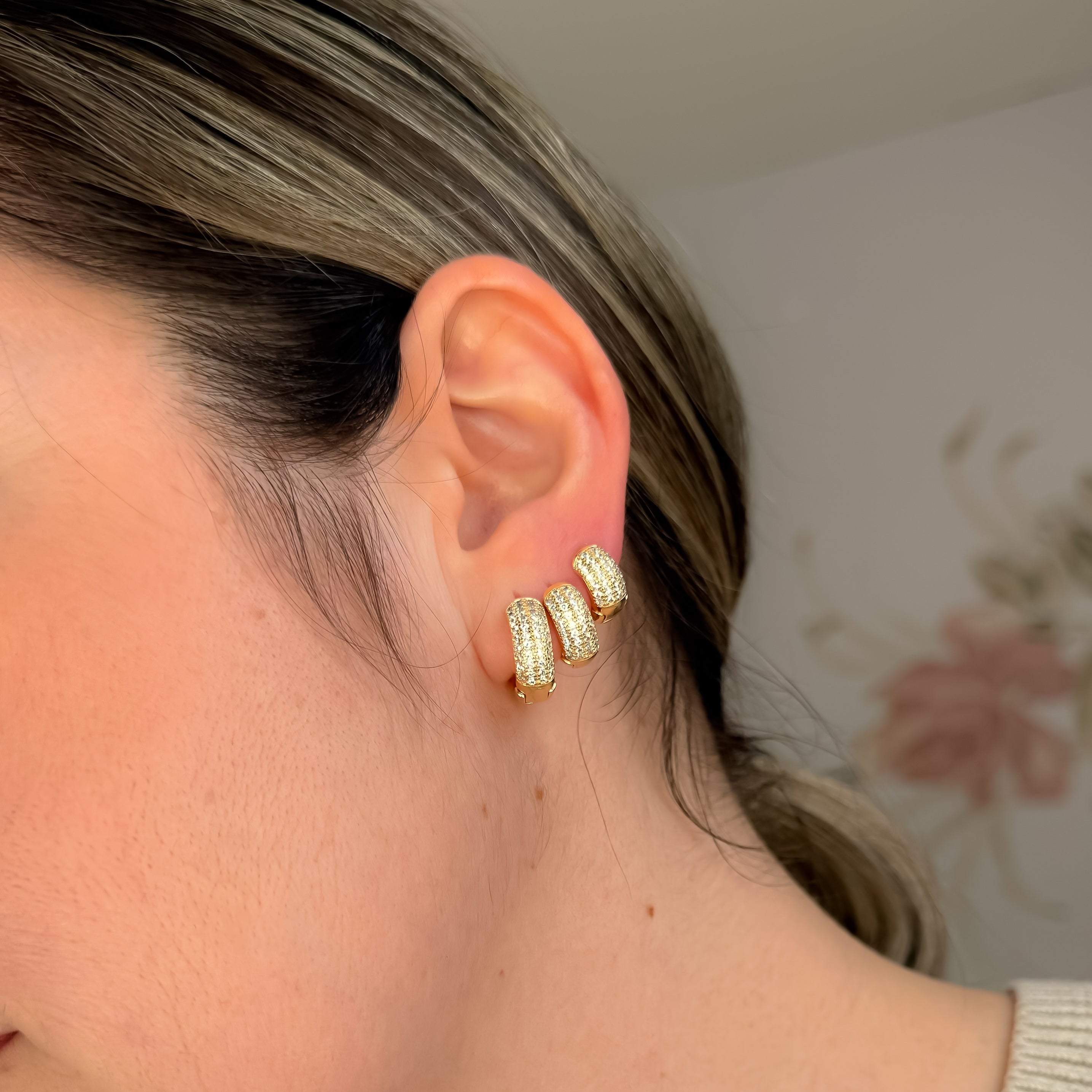 EARRING TRIO BULKY HOOPS CUBIC ZIRCON