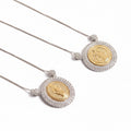 NECKLACE MEDAL RELIGIOUS DUO PLATED CRYSTALS