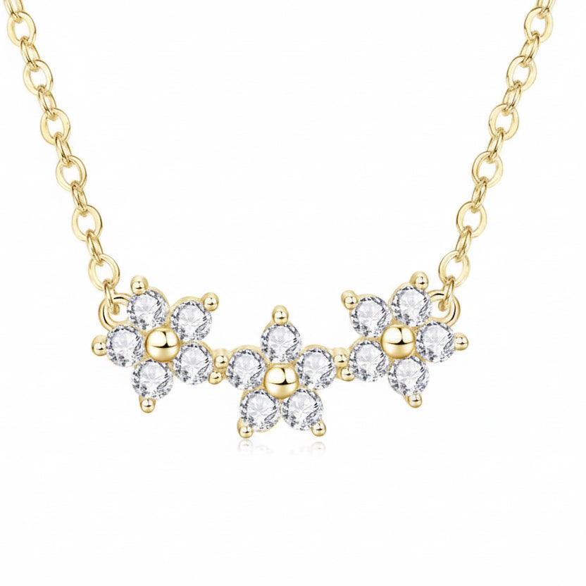 NECKLACE MOISSANITES 3 FLOWERS 2mm