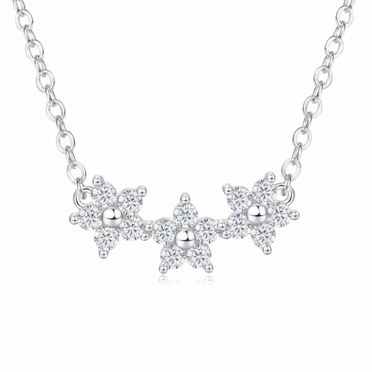 NECKLACE MOISSANITES 3 FLOWERS 2mm