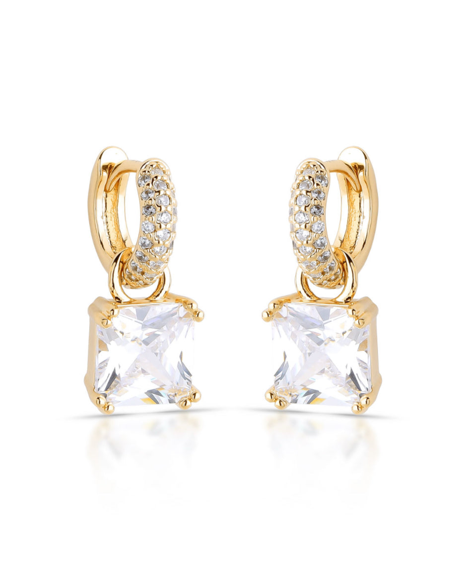 EARRING HOOPS SQUARE CUBIC ZIRCONIA PENDANT