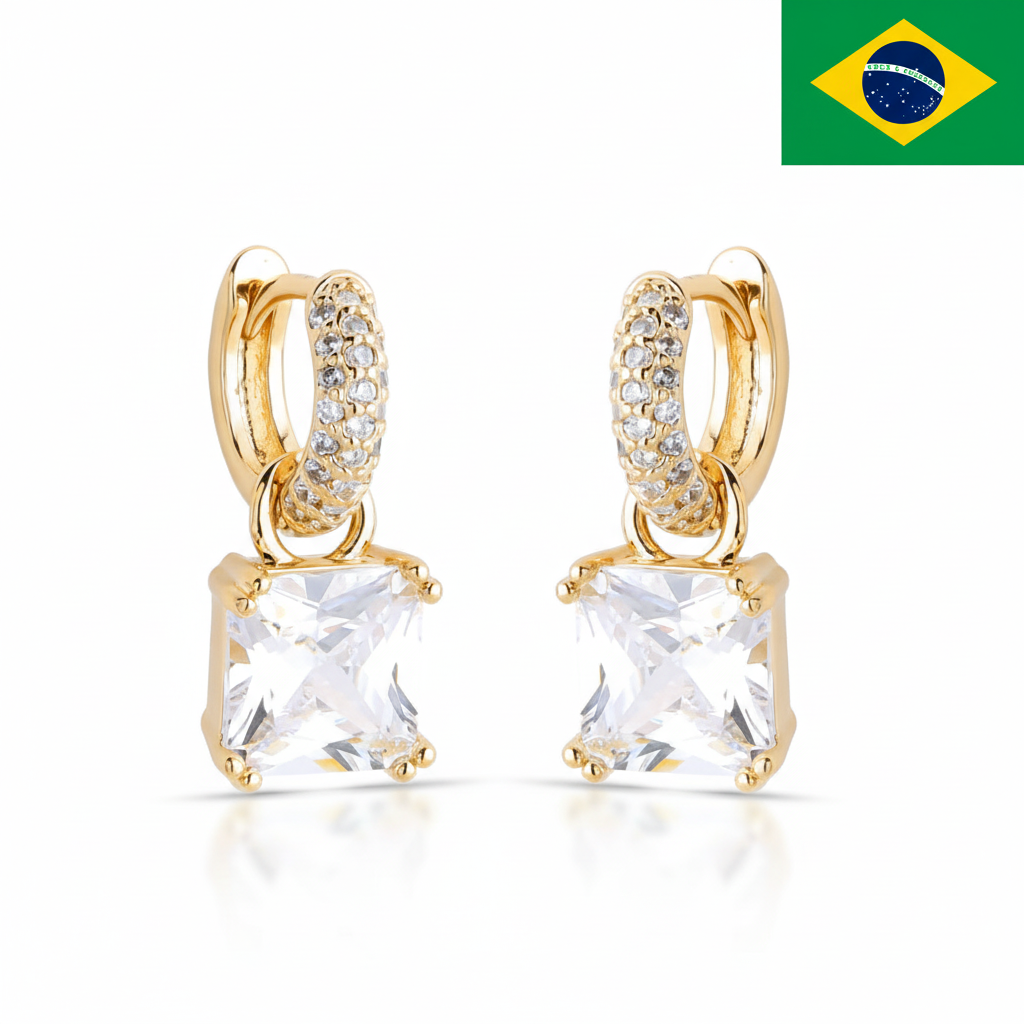 EARRING HOOPS SQUARE CUBIC ZIRCONIA PENDANT