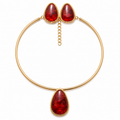EARRINGS+NECKLACE RESIN RED MARBLE