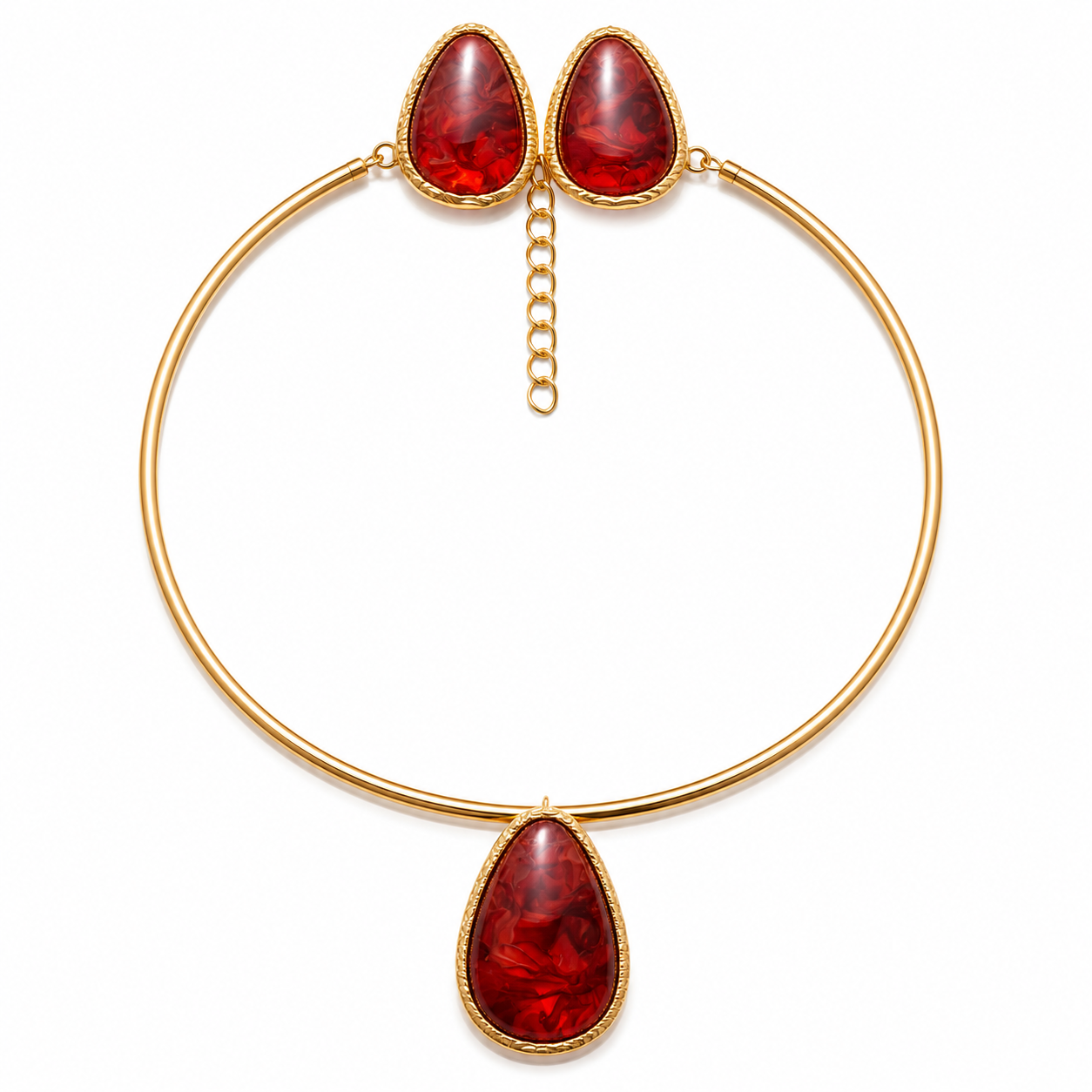 EARRINGS+NECKLACE RESIN RED MARBLE