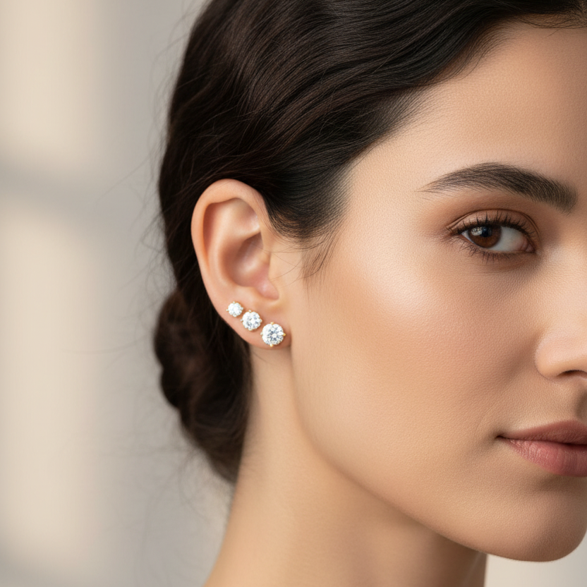 EARRING TRIO STUDS CUBIC ZIRCON