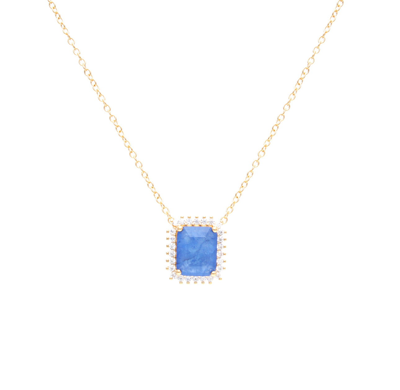 NECKLACE RECTANGLE PENDANT TANZANITE FUSION CRYSTAL