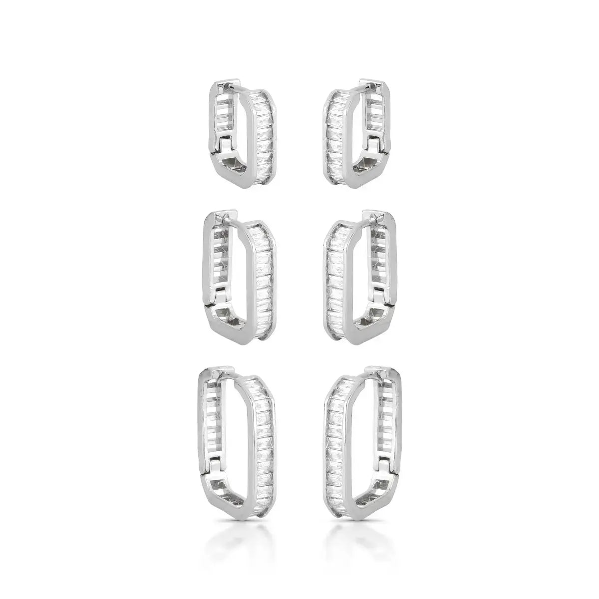 EARRING SAUARE HOOPS TRIO CRYSTALS