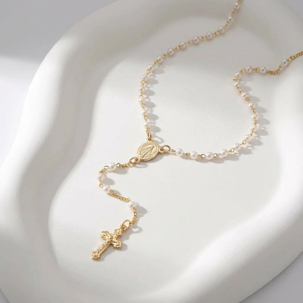 NECKLACE ROSARY PEARLS OUR LADY OF GRACES