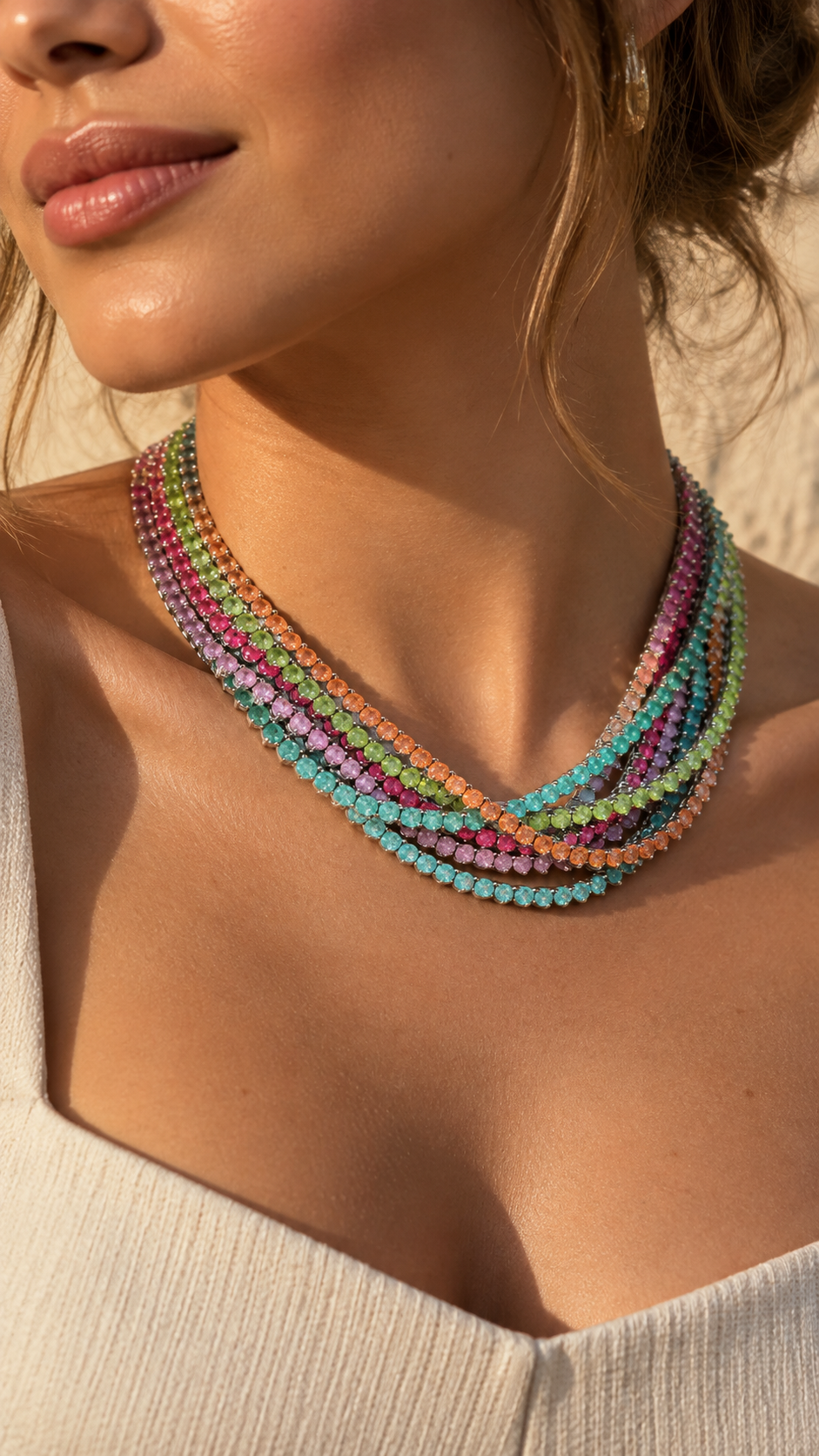 NECKLACE RIVIERA CANDY COLORS CUBIC ZIRCONIA 4mm