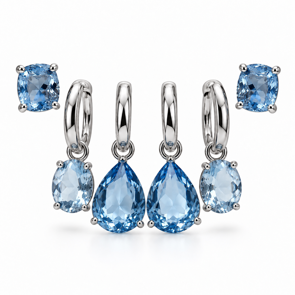 EARRING HOOPS TRIO LIGHT BLUE CUBIC ZIRCONIA