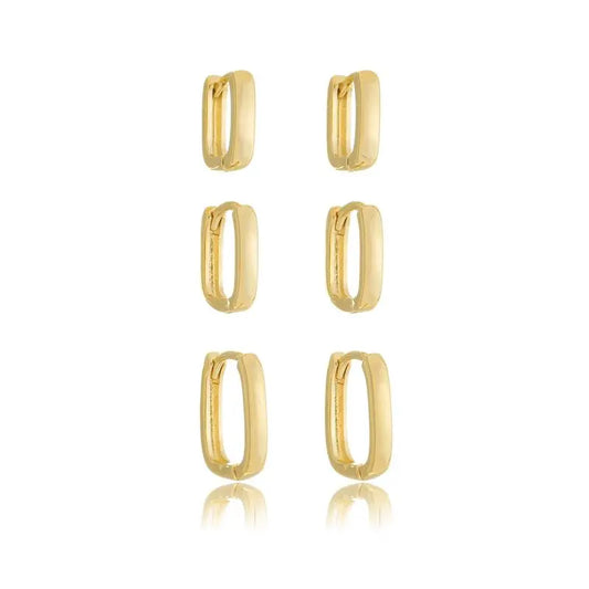 EARRING HOOPS TRIO BASIC RECTANGLE