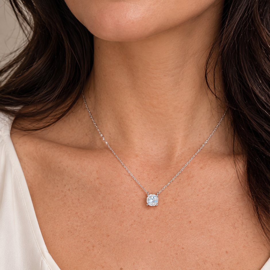 NECKLACE SOLITAIRE ROSE CUT CUBIC ZIRCON