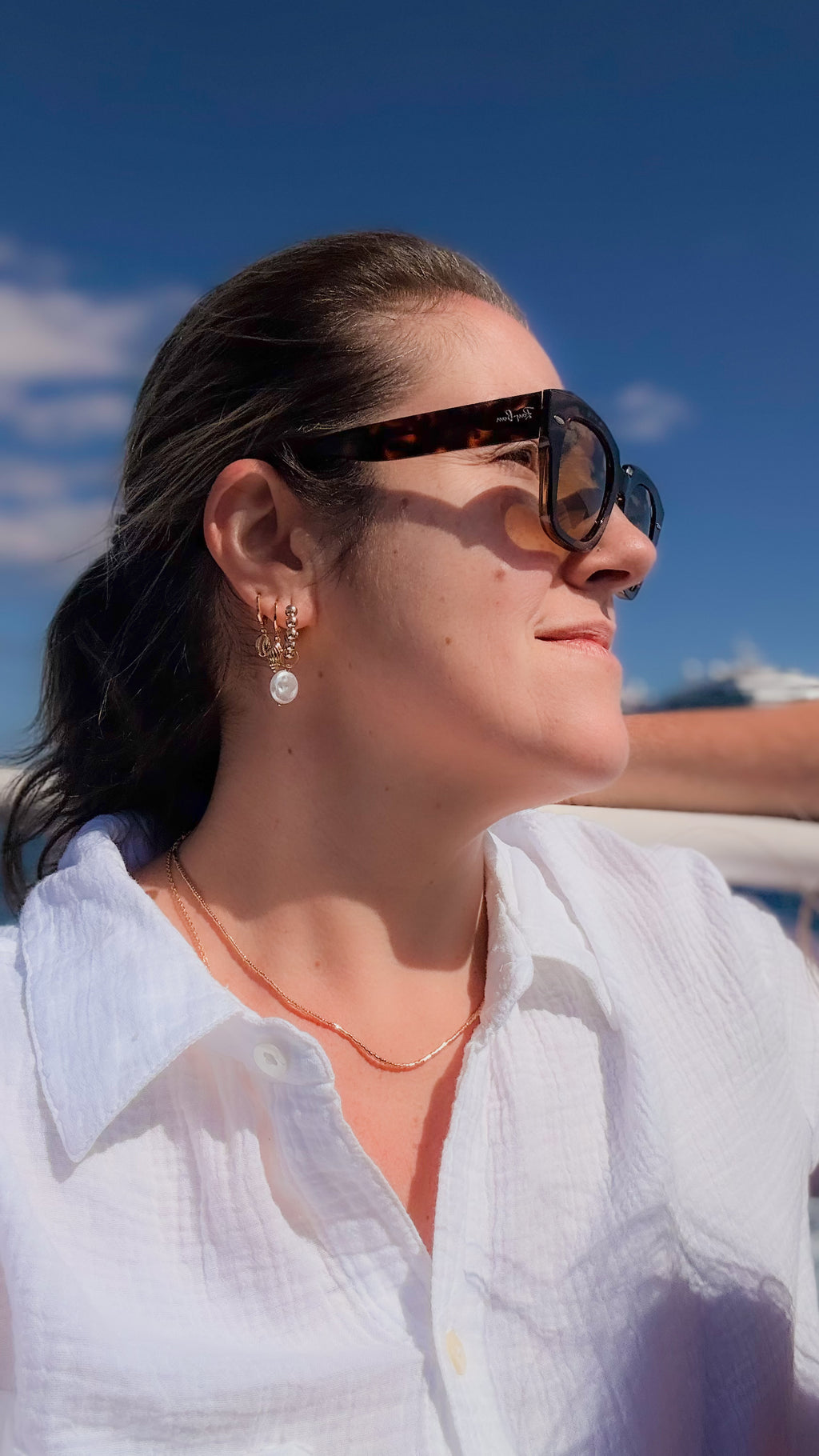 EARRING HOOPS SPHERE FLAT PEARL