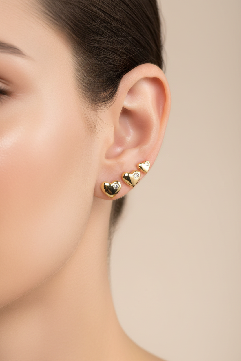 EARRINGS TRIO HEARTS TINY CRYSTAL