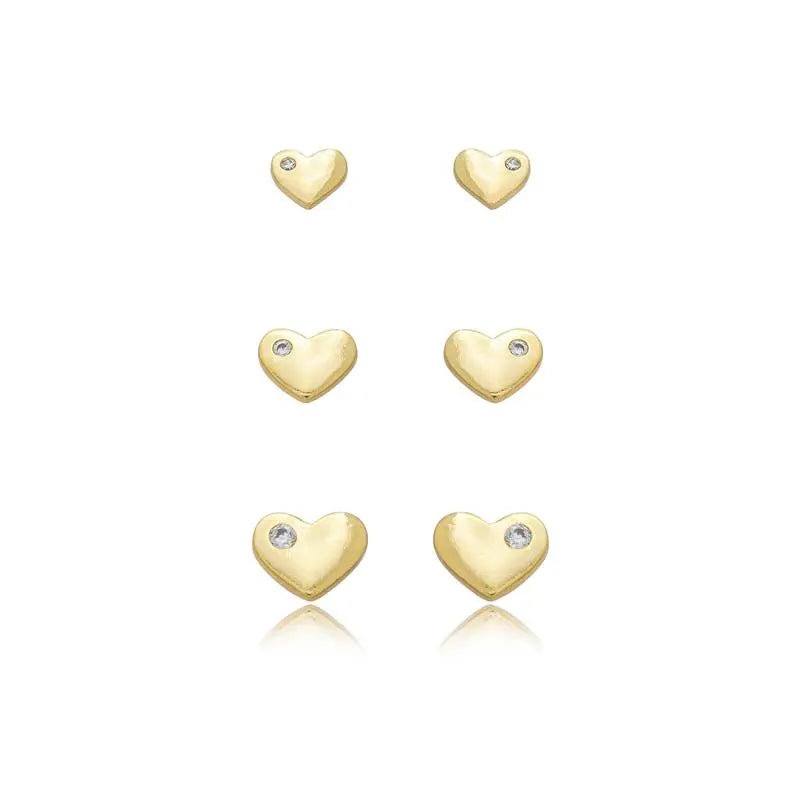 EARRINGS TRIO HEARTS TINY CRYSTAL