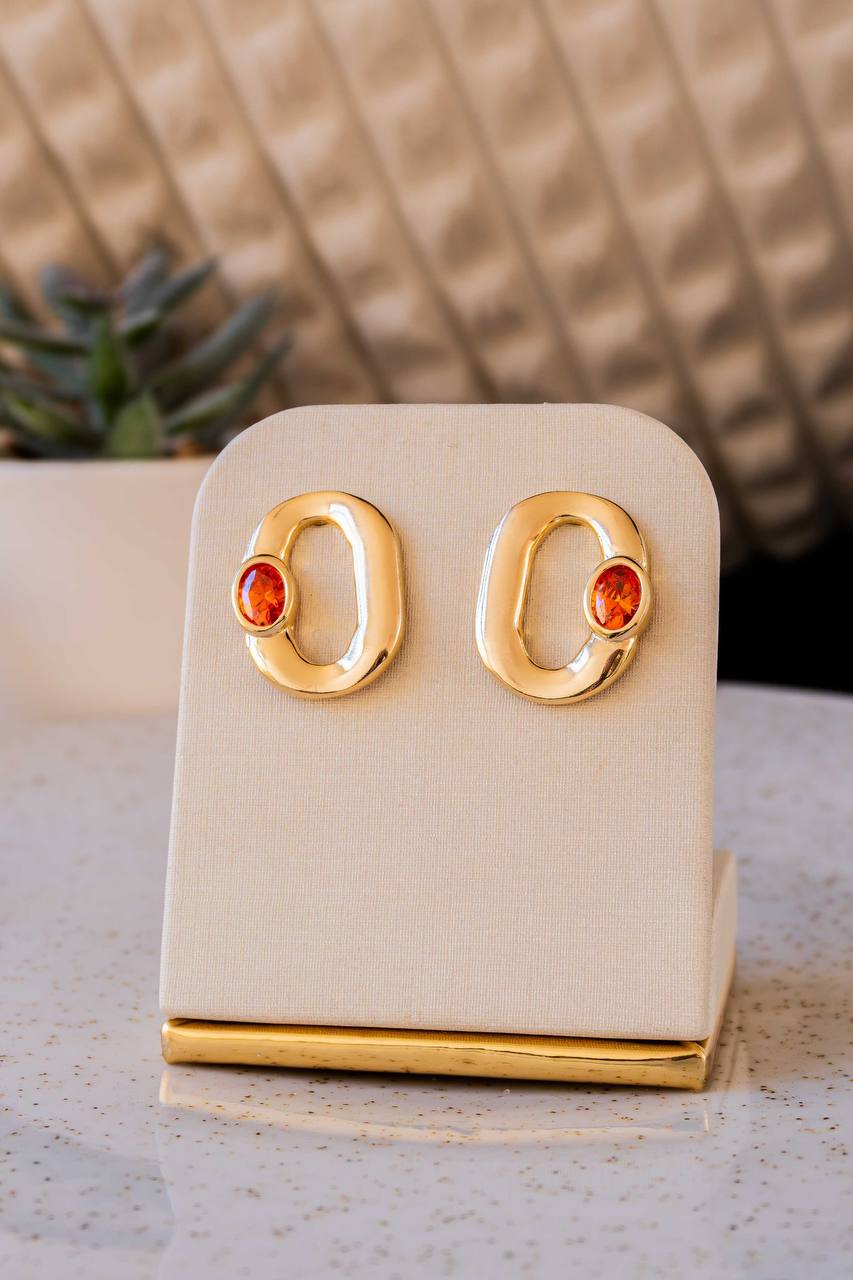 EARRINGS OVAL WITH ORANGE APEROL CUBIC ZIRCONIA