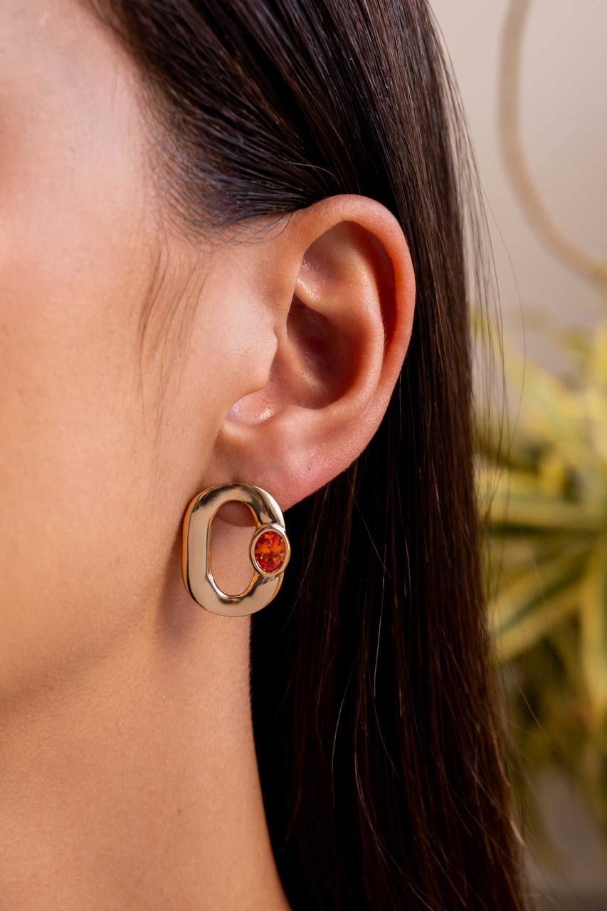 EARRINGS OVAL WITH ORANGE APEROL CUBIC ZIRCONIA