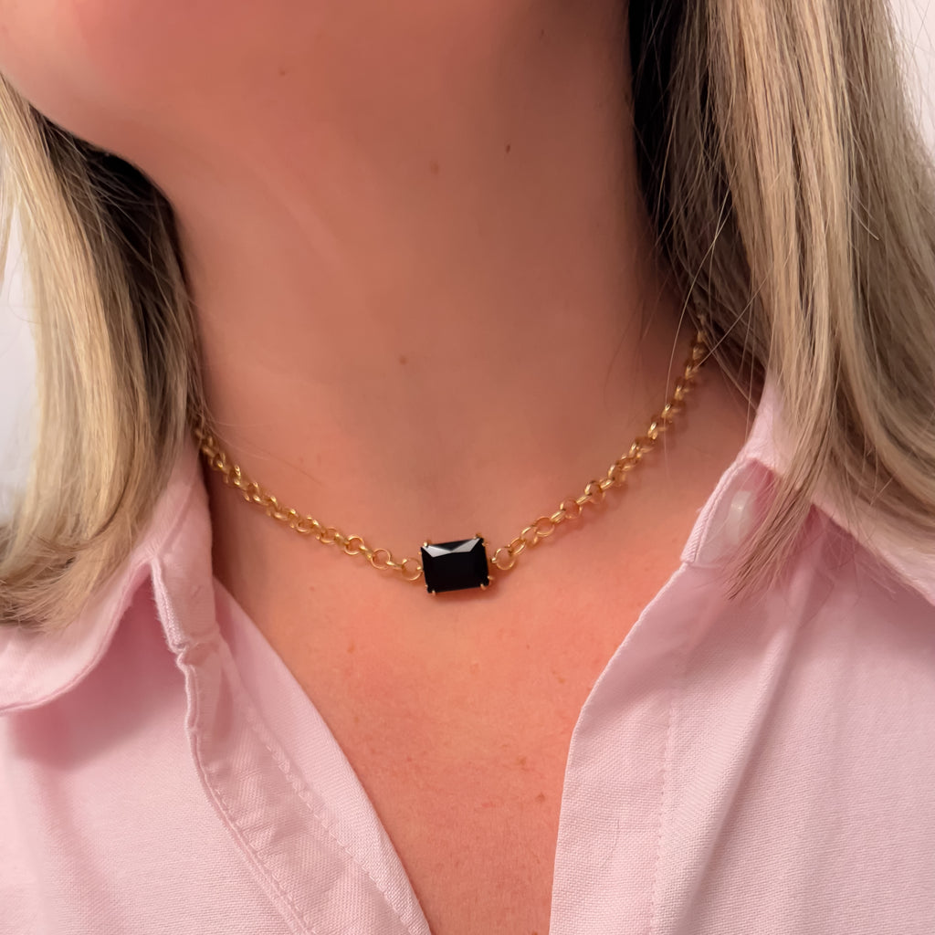 NECKLACE CHAIN WITH RECTANGLE CRYSTAL