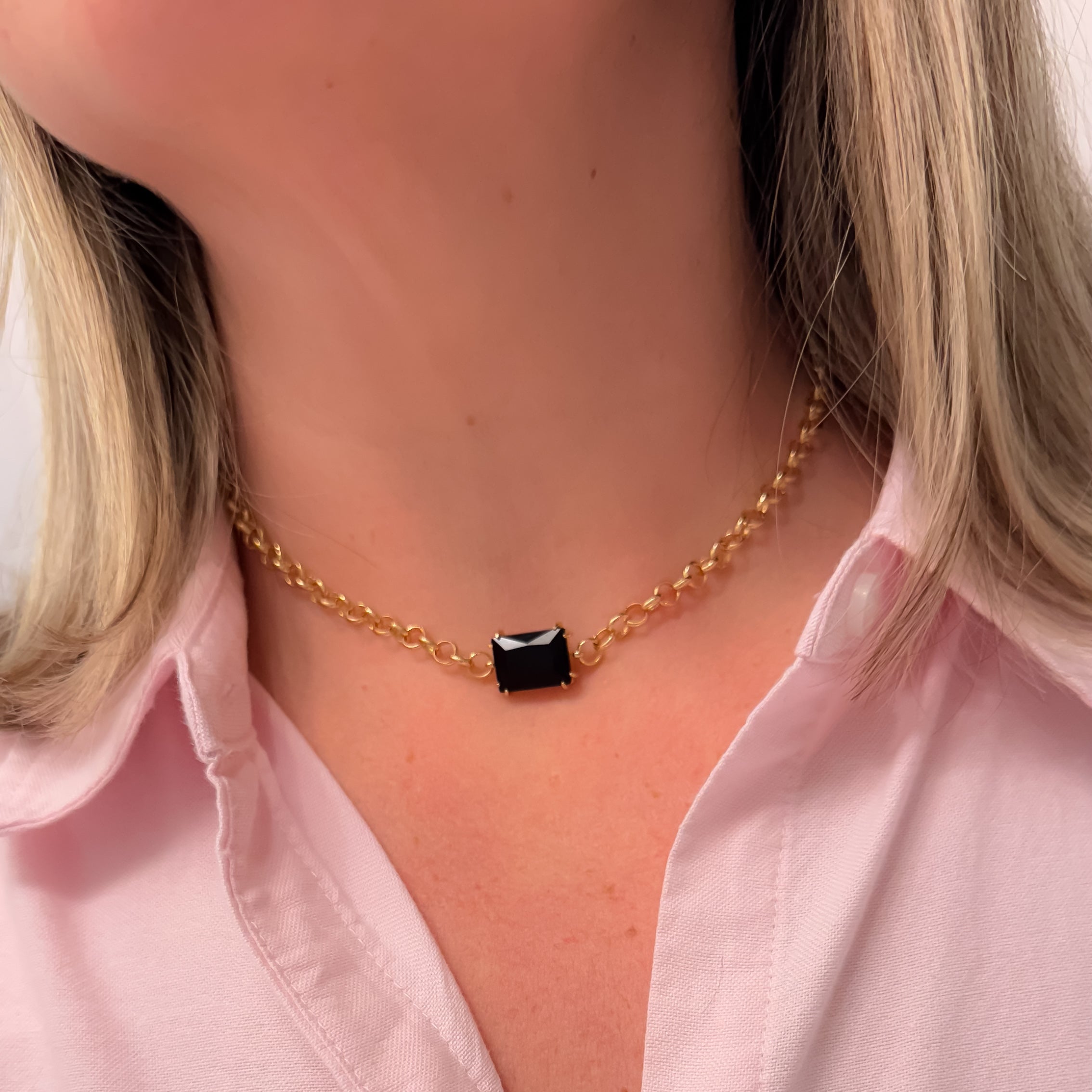 NECKLACE CHAIN WITH RECTANGLE CRYSTAL