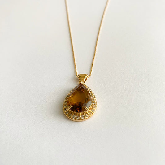 NECKLACE TEAR DROP BROWN COFFEE CRYSTAL