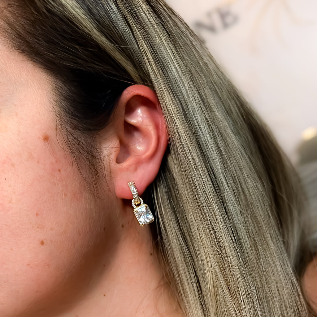 EARRING HOOPS SQUARE CUBIC ZIRCONIA