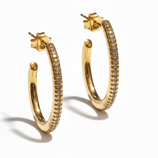 EARRING HOOPS THIN CUBIC ZIRCONIA LINE PLAIN SIDES