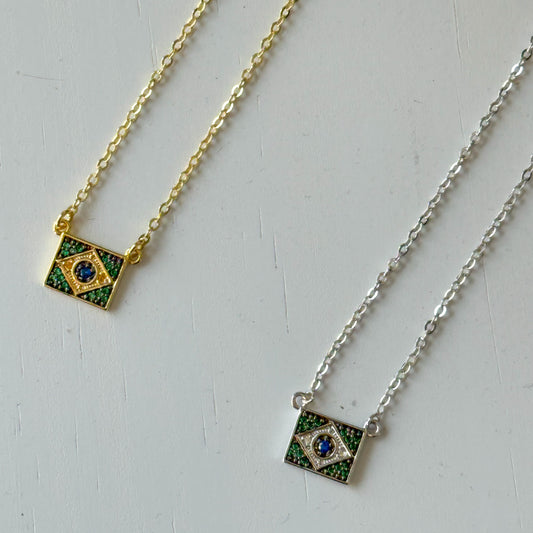 NECKLACE BRAZIL FLAG WITH CRYSTALS