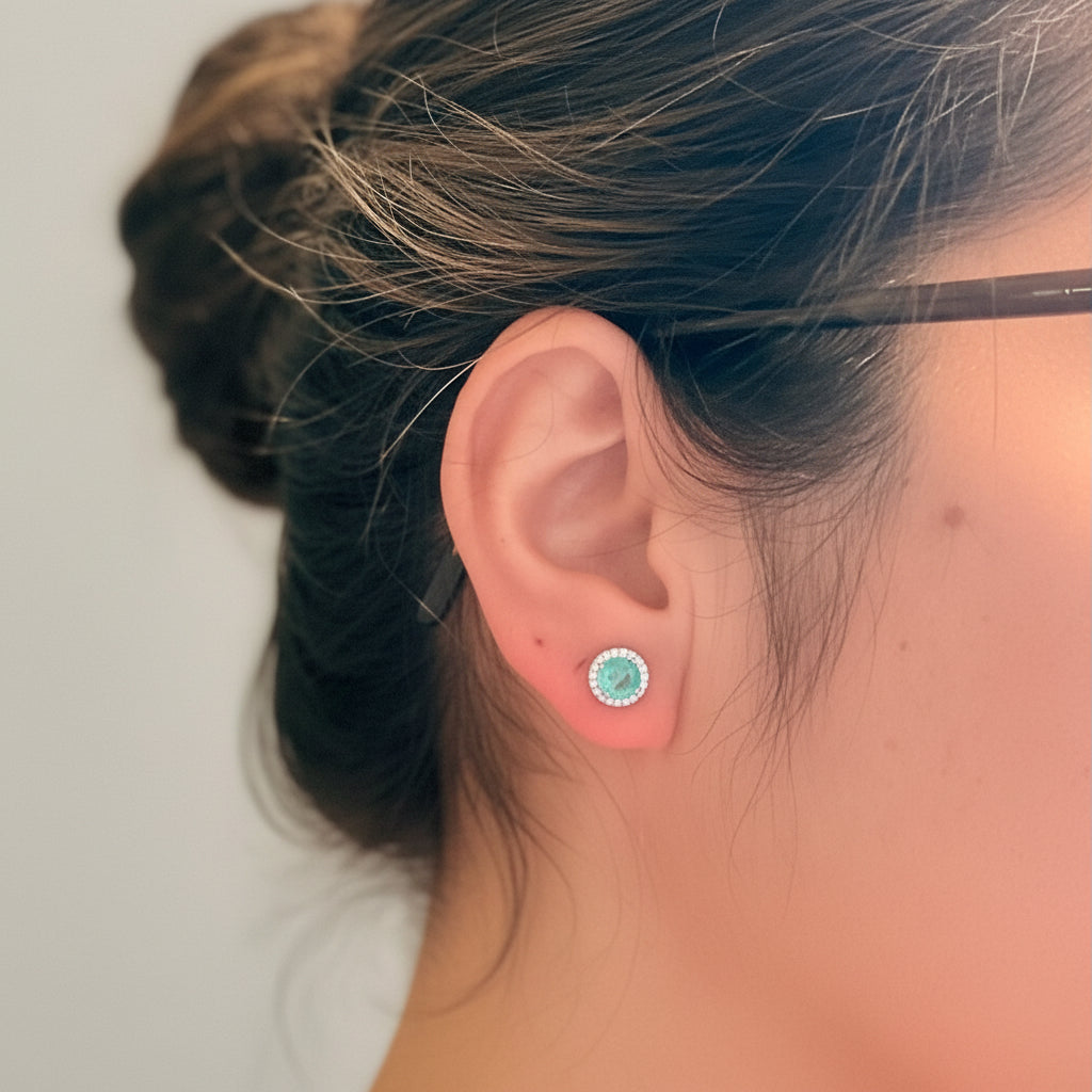 EARRING STUDS SIMULATED PARAIBA FUSION CRYSTAL SILVER925