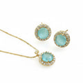 EARRINGS+NECKLACE JEWELRY SET ROUND BLUE CRYSTAL HALO