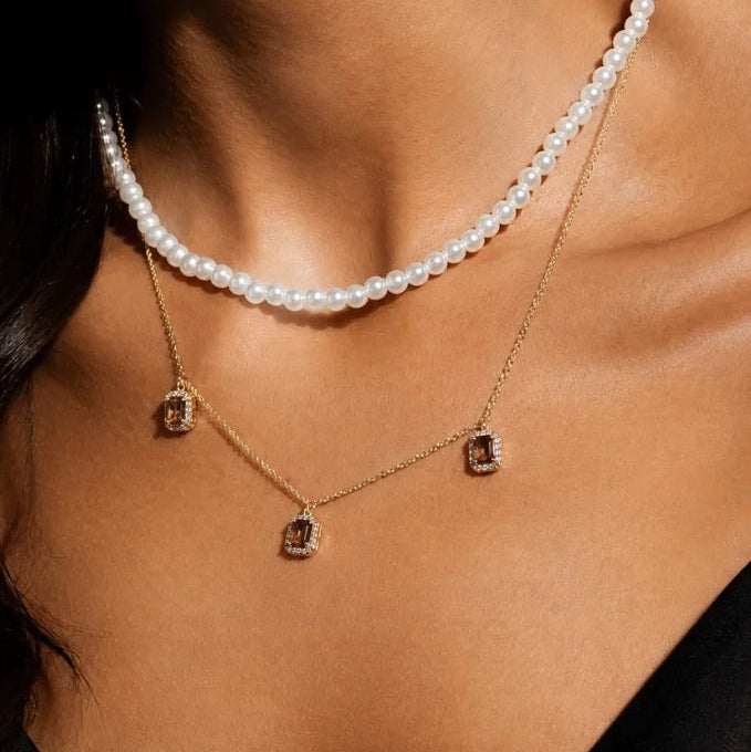 NECKLACE BROWN TOPAZ RECTANGLE CRYSTALS