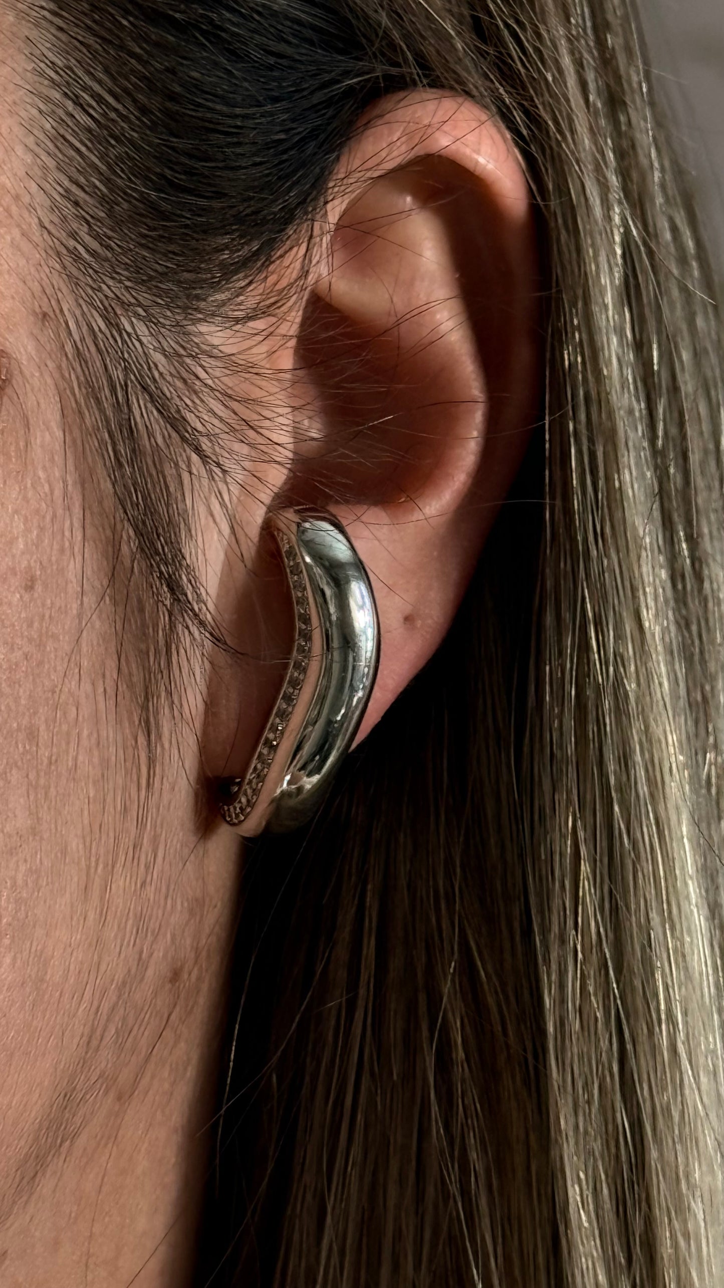 EARRINGS EARHOOK ORGANIC WITH CRYSTALS