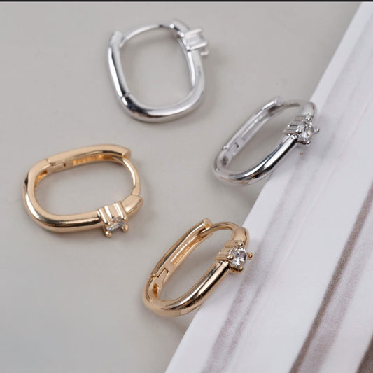 EARRING HOOP SINGLE STONE CUBIC ZIRCONIA