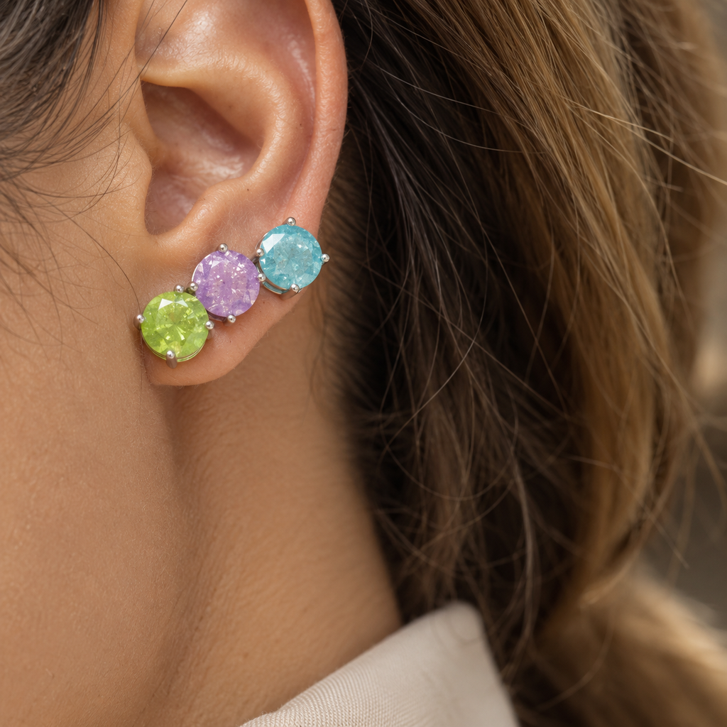 EARRING STUDS CANDY COLORS CUBIC ZIRCONIA